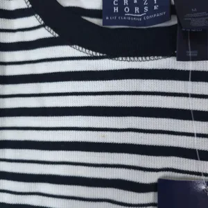 Crazy Horse Striped Waffle Knit Thermal Shirt Women Medium Navy Blue White thumbnail 7