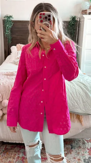 Gap Hot Pink Eyelet Button Up  thumbnail 1