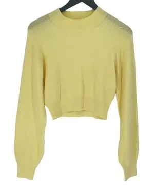 Mimosa Women's Ribbed Knit‎ Cropped Pullover Sweater Yellow Size Medium thumbnail 1
