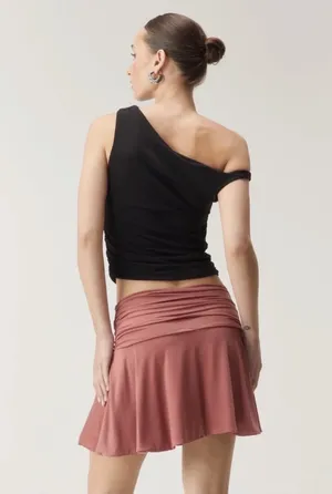 Nasty Gal Premium Dusty Rose Pink “Mocha” Slinky Fold Over Mini Skirt thumbnail 4
