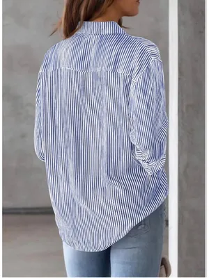 NEW Button Down Striped Classic Long Sleeve Collared Career Shirt S thumbnail 2