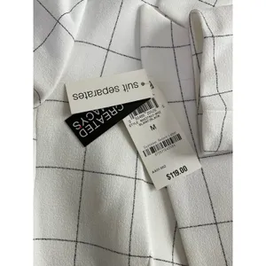 Bar III Womens Windowpane Double Breasted Blazer White Black Grid Suit Jacket‎ M thumbnail 3