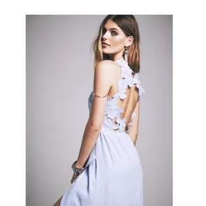 SAYLOR x Free People Melody Madi Maxi Dress Size XS Sky Blue Crochet Hi Low thumbnail 13