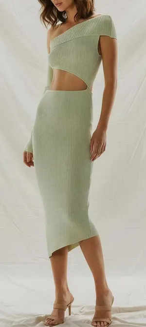 BAOBAB Botanico Ribbed Knit Asymmetrical Dress, Mantis, Medium thumbnail 1