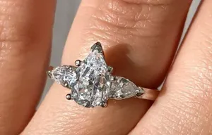 1.50CT Diamond Pear Shape 3 Stone Engagement Ring Diamonds Anniversary Band .925 thumbnail 5