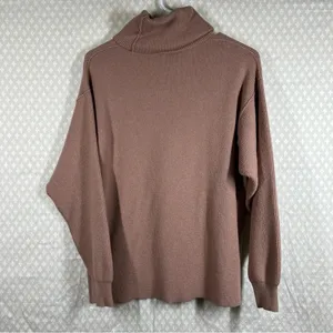 Free People Women Sweater Sz S Tan‎ Ribbed Turtleneck Oversized Classic Warm thumbnail 4