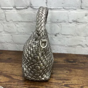 Queenoris Silver Woven Leather Bag‎ Hand-woven Crossbody New thumbnail 4