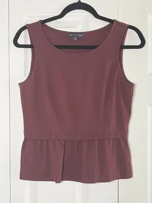 Brooks Brothers Peplum Top Womens Size S Burgundy Sleeveless‎ Ponte Knit Career thumbnail 1
