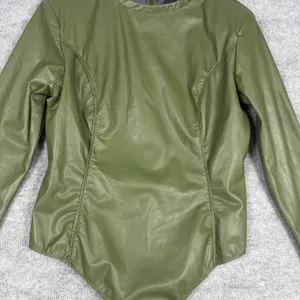 Adidas Ivy Park Size XL-1X Bodysuit Faux Leather Long Sleeve Wild Pine Green thumbnail 11