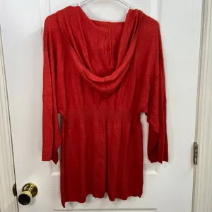 Vertical‎ Design red orange soft knit lambswool cashmere angora hooded sweater L thumbnail 5