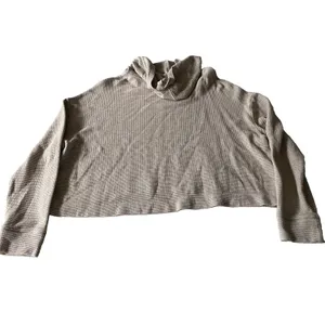 Athleta Waffle Crop Oversized Hoodie Beige Large thumbnail 3
