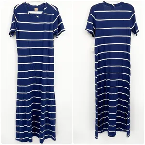 NWT Free People Womens Blue Sleek And Striped Cotton Jersey Coastal Maxi Dress M thumbnail 3