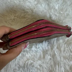 COACH Pink and Brown Signature Coated Canvas Pouch thumbnail 4