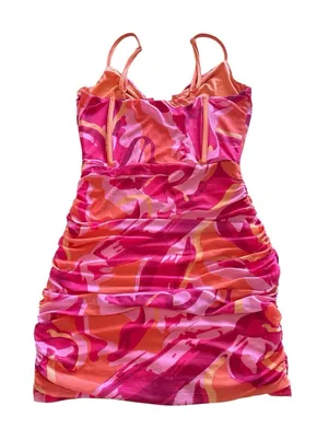 SUPERDOWN NWT‎ Dayana Corset Mini Dress Medium Red Multi Mesh Ruched thumbnail 1