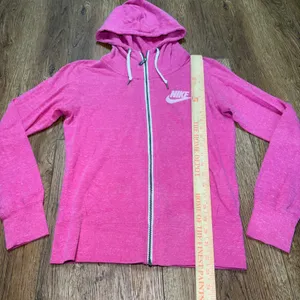 Nike Essential Full Zip Hooded Sweatshirt Jacket Pink organic Cotton Womens S thumbnail 4