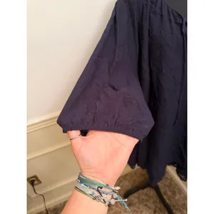 Ulla Popken Navy Blue Crinkle Viscose Tunic Top Layered Lace Hem Plus Size Boho thumbnail 2