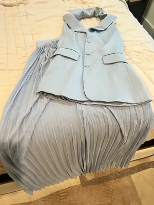 Sleeveless Light Blue Pleated Maxi Skirt thumbnail 6