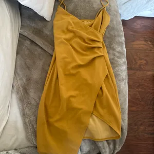Mustard Yellow wrap ruched mini dress  thumbnail 5