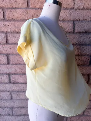 Wet Seal | Pale Yellow Satin Boxy Backless Crop Top | L thumbnail 2