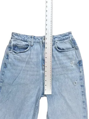 Zara Light Wash High Waisted Destructed Jeans Tapered‎ Straight Leg Size 4 thumbnail 5