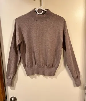 Shore Cotton Cashmere Light Brown Ribbed Mock Neck Knit Sweater - Size Medium thumbnail 1