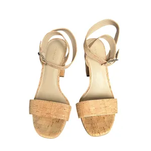 Ann Taylor Sandals Womens Size 8 1/2 Beige Cork Strappy Block Heel Ankle Strap thumbnail 3