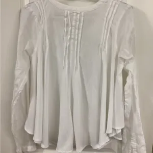 Free People White Long Sleeve Blouse with Tie Front thumbnail 3