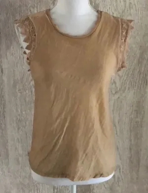Zara Tan Velvet-like Lace Arm Trim Tank Top thumbnail 1