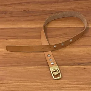 JP Long Horn Studded Brown Leather Gold Buckle Belt Waist 28”-30” Made in Italy thumbnail 2