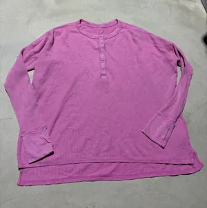 Aerie offline Pink Waffle Henley Long-Sleeve Shirt medium thumbnail 1