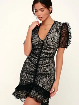 Elliatt Venice‎ Black Lace Ruched Mini Dress size XS thumbnail 1