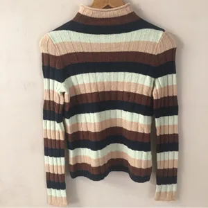 Madewell NWT Ribbed Brown/Pink/Cream/Navy Striped Mock Neck Sweater Size XXS thumbnail 9