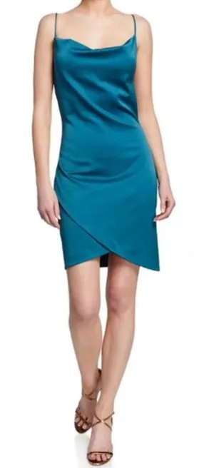 Elliatt Backstage cowl-neck satin mini dress in teal thumbnail 1