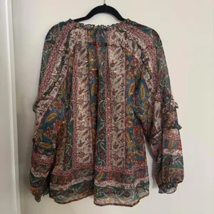 Democracy floral BoHo printed metallic thread sheer peasant blouse tunic thumbnail 9