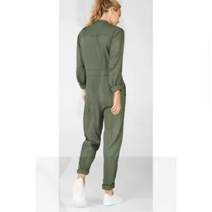NWT Fabletics Everleigh Woven Jumpsuit Utility Long Sleeve Safari Green L thumbnail 7