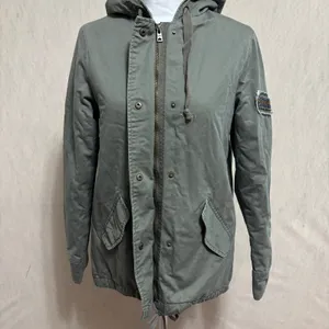 Aeropostale Utility Parka Jacket Olive Green Quilted Lined Hooded Anorak XS thumbnail 6