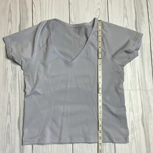 Lululemon Blue v neck Speedy Short Sleeve T-shirt Cropped Size 8 thumbnail 5
