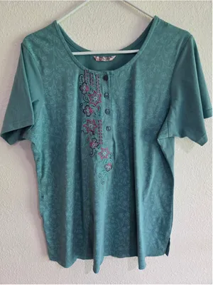 Melini Women’s 3XL Dusty Turquoise Floral Embroidered Top thumbnail 1
