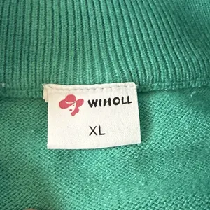 Wiholl Half Zip Mock Neck Sweater Size XL Turquoise Blue Striped Preppy Coastal thumbnail 6