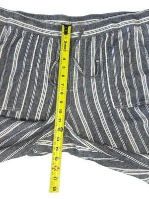 GAP Blue and White Vertical Stripe Wide-Leg Drawstring Linen Pants thumbnail 7