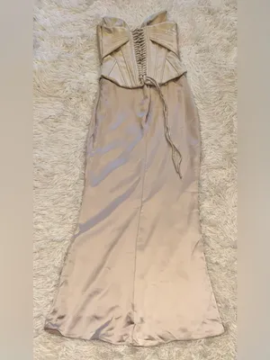 NEW HOUSE OF CB Eve Satin Strapless Corset cream Gown Sz M thumbnail 6