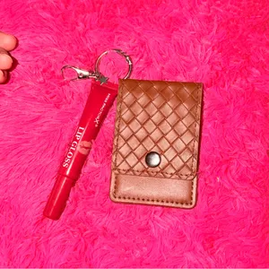 Free People Brown Woven Key Card Holder with Red Lip Gloss Charm thumbnail 2
