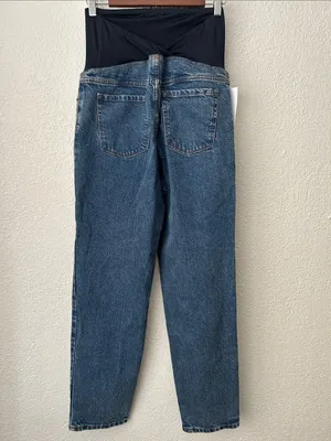 Isabel 90s Straight Size 6 Maternity Blue Denim Jeans with Navy Belly Panel thumbnail 2
