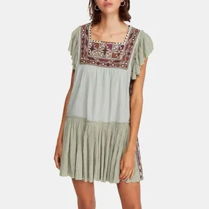 Free People Day Glow Boho Embroidered Mini Dress Women’s Medium Spanish Moss thumbnail 5