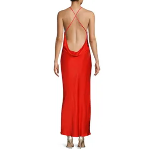 Bardot Mila High Jewel Neck Cowl Back Satin Slip Dress in Fire Red Size‎ 2 thumbnail 8