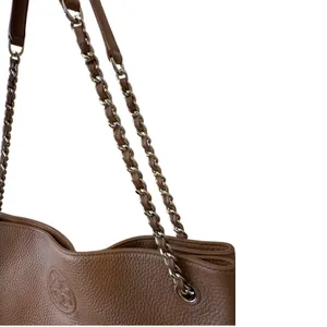 Tory Burch Pebbled Leather Chain Tote‎ Brown Camel Slouchy Bag thumbnail 11