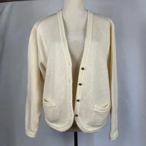 Karen Scott Cream Wool Blend Cardigan Sweater Womens Knit Button‎ Front Pockets thumbnail 6