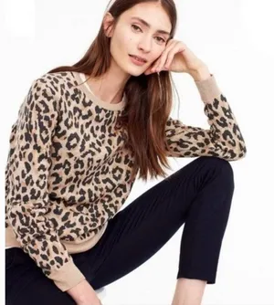 J. Crew Leopard Print Crewneck Sweater - Beige and Black thumbnail 1