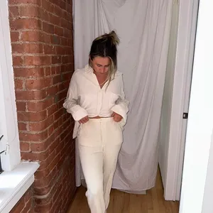 Djerf Avenue Terry Pants Women S Cream Organic Cotton Relaxed Loungewear‎ thumbnail 2
