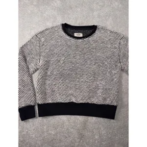 Marine Layer Sweater Xs Black White Birdseye Textured Crew Neck Cotton Blend thumbnail 4